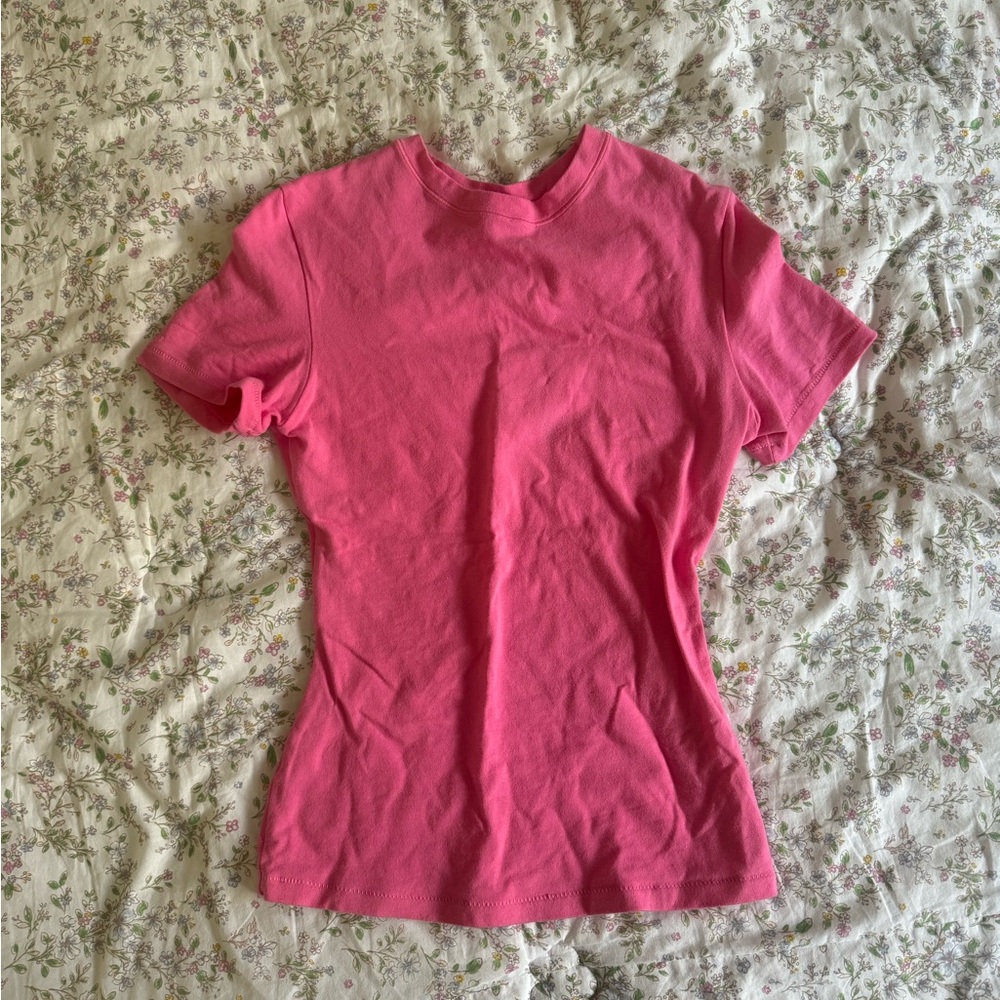 SKIMS COTTON JERSEY TEE IN SUGAR PINK